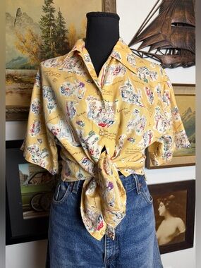 Vintage 1980s-90s Liz Claiborne "Paris" Novelty Print Blouse Size M-L